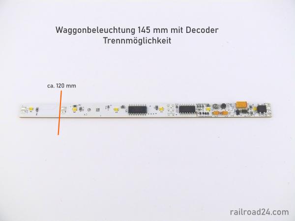 Waggonbeleuchtung 145 mm warmweiß mit Decoder